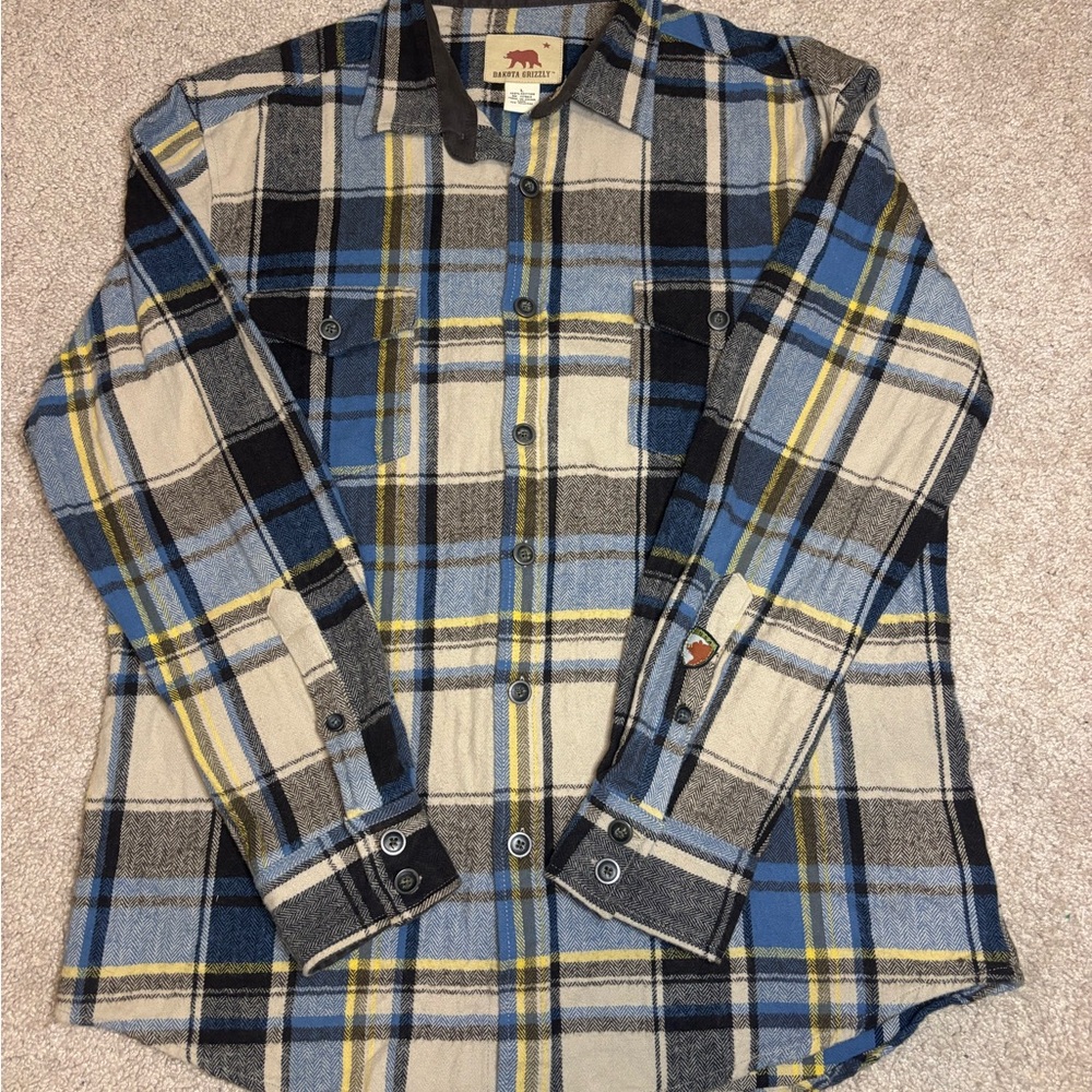 Dakota Grizzly Grey Men's Large Thick Cotton Heavy Flannel Shirt Button-Up